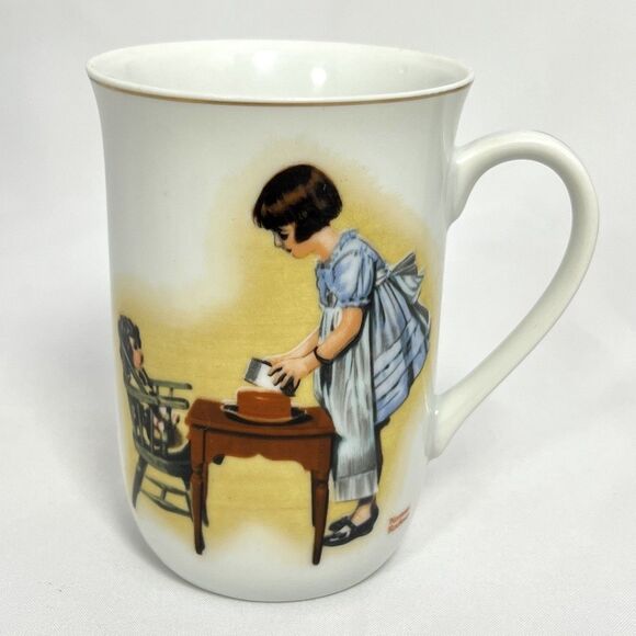 Vintage Norman Rockwell Museum Coffee Cup 1981 Set of 4 Ceramic White w/Gold NOS - Picture 7 of 14